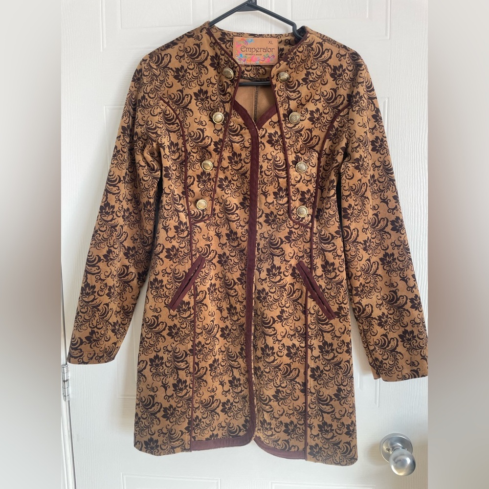 Jacquard Brocade Coat Brown Floral XL - Picture 2 of 14